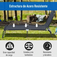 Outsunny Tumbona Plegable Ajustable de 4 Posiciones con Sistema de Cordones para Exterior Marco Acero 189x58x30 cm Negro(m-5)
