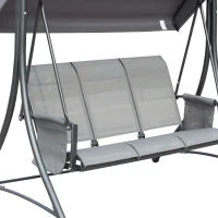 Outsunny Hollywoodschaukel mit Seitentasche, 3-Sitzer Gartenschaukel mit verstellbarem Sonnendach, Schaukelbank belast bis 300kg, für Garten, Terrasse, 196 x 128 x 172 cm, Dunkelgrau(m-17)