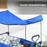 Outsunny Carro Plegable con Toldo Desmontable Longitud y Ángulo del Mango Ajustables y Bolsa de Transporte Carga 100 kg Azul(m-6)