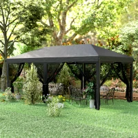 Outsunny 3 x 6m Pop Up Gazebo, Outdoor Canopy Shelter, Marquee Party Wedding Tent with 6 Mesh Walls and Carry Bag, Black(m-8)