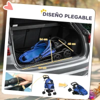 PawHut Carrito para Perros Pequeños con Ruedas Universales Cesta de Almacenaje Correas de Seguridad y Ventanas 67x45x96 cm Azul(m-5)