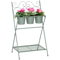Outsunny Suporte de Metal para Plantas Dobrável com 3 Vasos Incluidos e Prateleira Inferior Suporte para Vasos de Flores Decorativo para Interior e Exterior 47x37x78,5cm Verde