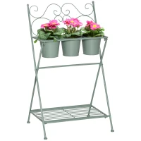 Outsunny Suporte de Metal para Plantas Dobrável com 3 Vasos Incluidos e Prateleira Inferior Suporte para Vasos de Flores Decorativo para Interior e Exterior 47x37x78,5cm Verde(m-1)