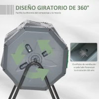 Outsunny Compostador de Tambor Giratorio con Capacidad 160 Litros de Doble Cámara y Ventilación Marco de Acero 71x65x96cm Gris(m-4)