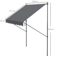 Outsunny Toldo Manual Retráctil 200x175x210-310 cm Ajustable con Manivela Protección Solar UV40+ para Balcón Terraza Gris(m-3)