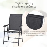Outsunny Conjunto de 2 Sillas Plegables para Exterior con Reposabrazos  para Jardín Terraza Carga 110 kg 58x64x94 cm Negro(m-4)