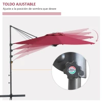 Outsunny Sombrilla de Jardín Ajustable Ø294x242 cm con Poste Giratorio 360° Ángulo de Techo Ajustable y Ventilación Rojo Vino(m-5)