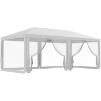 Outsunny Carpa de Jardín 6x3 m con 6 Mosquiteras Laterales 2 Puertas con Cremallera para Terraza Patio Blanco(m-11)