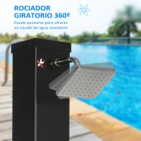 Outsunny Ducha Solar de Jardín 40L con Cabezal de Ducha Grifo Agua Caliente hasta 60℃ para Piscina Patio 19x20x217 cm Negro(m-6)