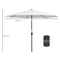 Outsunny Sombrilla de Jardín Ø295x250 cm con Manivela Parasol Exterior con Mecanismo de Inclinación y Poste Desmontable de Metal para Terraza Piscina Patio Blanco(m-3)