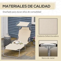 Outsunny Tumbona de jardín Plegable con Toldo y Respaldo Reclinable para Jardín Terraza Acampada 187x58x36cm Beige(m-7)