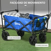 Outsunny Carro Plegable con Toldo Desmontable Longitud y Ángulo del Mango Ajustables y Bolsa de Transporte Carga 100 kg Azul(m-7)