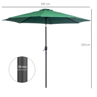Outsunny Sombrilla de Jardín Ø295x250 cm con Manivela Parasol Exterior con Mecanismo de Inclinación y Poste Desmontable de Metal para Terraza Piscina Patio Verde(m-3)