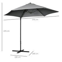 Outsunny Sombrilla de Jardín Excéntrica Rotación de 360° con Apertura Manual y Base Cruzada Ø256x245 cm Gris Oscuro(m-3)