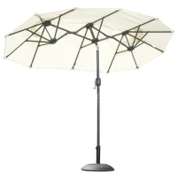 Outsunny Doppelschirm, Terrassenschirm, neigbar, mit Solarpaneel, 35 LEDs, Stahlrahmen, beige, 2,92 x 1,50 x 2,18 m(m-10)