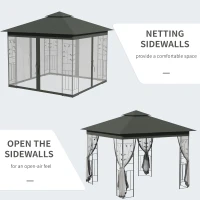 Outsunny 3 x 3(m) Steel Frame Double Roof Garden Gazebo - Grey(m-6)