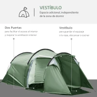 Outsunny Tienda de Campaña Familiar 2-3 Personas Plegable Impermeable a Prueba de UV 20+ con Vestíbulo 426x206x154 cm Verde(m-5)