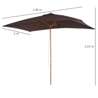Outsunny Sombrilla Parasol 295x200x255 cm para Jardín Terraza con Mástil de Madera y Toldo de Poliéster 180g/m² Color Café(m-3)