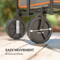 Outsunny 160L Festival Trolley on Wheels, Folding Camping Trolley Cart w/ Tailgate, 100kg Heavy Duty Garden Collapsible Folding Wagon w/Adjustable Handle, Carry Bag for Beach Picnic, Grey and Orange(m-7)