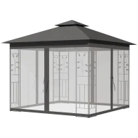 Outsunny 3 x 3(m) Steel Frame Double Roof Garden Gazebo - Grey(m-11)