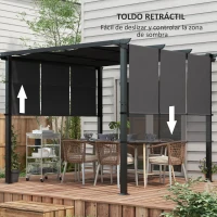 Outsunny Cenador para Exterior 3x3 m con Techo Deslizante Marco de Acero Impermeable y Anti-UV para Terraza Patio Gris Oscuro(m-4)