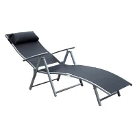 Outsunny Tumbona de Jardín Plegable con Respaldo Ajustable en 7 Niveles Almohada y Reposabrazos 137x63,5x100,5 cm Negro(m-8)