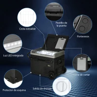 Outsunny Nevera Compresor Portátil 60L Nevera Portátil Eléctrica para Coche Congelador CC 12V/24V hasta -20℃ con Pantalla LED Táctil Asa Retráctil Ruedas para Camping Viajes 71,1x46x57,1 cm Negro(m-8)