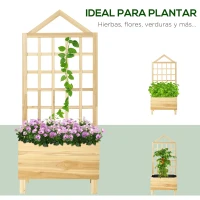 Outsunny Jardinera de Madera con Enrejado con Tela no Tejida y 2 Orificios de Drenaje para Cultivos Verduras 60x43x147 cm Natural(m-7)