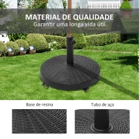 Outsunny Base para Chapéu de Sol Redonda Ø52 cm Suporte com Rodas e Peso de 22,7 kg Compatível com Mastros Ø38 mm e Ø48 mm  Preto(m-7)