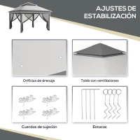 Outsunny Carpa Plegable 3,26x3,26x2,72 m con Doble Techo Altura Ajustable Mosquiteras Protección UV30+ y Bolsa de Transporte Gris(m-6)
