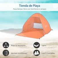 Outsunny Tienda de Playa para 2-3 Personas Pop-Up con Ventanas tipo Refugio  Protección Solar UV 200x150x119 cm Naranja(m-4)