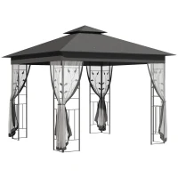 Outsunny 3 x 3(m) Steel Frame Double Roof Garden Gazebo - Grey(m-10)