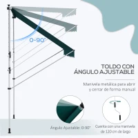 Outsunny Toldo Manual Retráctil 200x150x170-280 cm para Balcón y Terraza con Altura Ajustable con Manivela Verde(m-6)