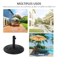 Outsunny Soporte para Parasol Redondo de HDPE y Cemento Peso 13 kg para Poste de Paraguas de Ø35/38/48 mm Ø48x34 cm Negro(m-6)