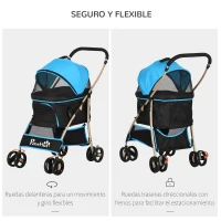 PawHut Carrito para Perros Pequeños 3 en 1 con Vagón Desmontable Cesta de Almacenaje Correas de Seguridad y Cojín Azul(m-7)