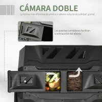 Outsunny Compostador de Tambor Giratorio con Capacidad 160 Litros de Doble Cámara y Ventilación Marco de Acero 71x65x96cm Negro(m-4)