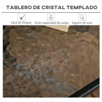 Outsunny Mesa de Jardín Cuadrada 76x76x72 cm con Agujero para Sombrilla y Encimera de Vidrio Templado para Patio Terraza Negro(m-5)