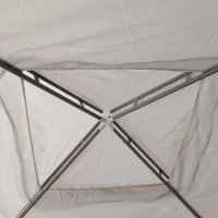 Outsunny Carpa de Jardín 3x3 m Cenador Gazebo con 4 Mosquiteras Laterales Techo Doble 8 Orificios de Drenaje Marco de Metal Crema(m-9)