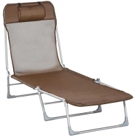 Outsunny Tumbona Plegable y Reclinable de Jardín con Reposacabezas y Respaldo Ajustable en 5 Niveles Tela de Texteline Transpirable 182x56x28 cm Marrón(m-1)