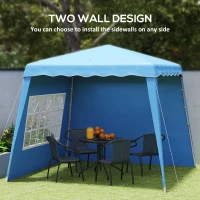 Outsunny 2.4 x 2.4m Two Wall Pop Up Gazebo - Blue(m-4)