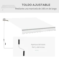 Outsunny Toldo Manual Retráctil 350x250 cm Toldo para Balcón con Manivela de Metal Impermeable y Anti-UV Toldo Enrollable de Exterior para Jardín Terraza Ventanas Blanco(m-6)