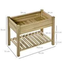 Outsunny Huerto Urbano de Madera con Estante 91x51x76 cm Mesa de Cultivo Rectangular con Orificios de Drenaje para Cultivos Plantas Jardín Terraza Exterior Color Natural(m-3)