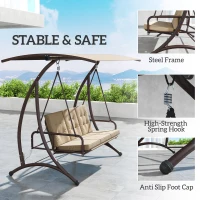 Outsunny Convertible Three-Seater Swing Bed - Khaki(m-7)