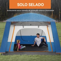 Outsunny Tenda de Campismo Familiar para 4-6 Pessoas com 2 Quartos Alpendre Impermeável 3000 mm Anti-UV 430x305x195 cm Azul(m-6)