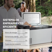 Outsunny Nevera Portátil Compresor 40L Congelador de Coche 12/24V CC hasta -22 ℃ con Pantalla Táctil y Asas Plegables para Barco Camión 67,2x36x40,5 cm Gris y Negro(m-4)