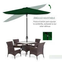 Outsunny Sombrilla de Jardín 205x290x248 cm con 6 Varillas Apertura Manual Anti-UV y Ángulo Ajustable para Terraza Exterior Verde(m-4)