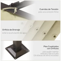 Outsunny Pérgola de Metal 350x350 cm Gazebo Cenador para Jardín Patio o Terraza con Techo Retráctil Tela Poliéster Anti UV Beige(m-6)