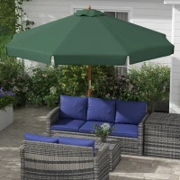 Outsunny Parasol de Madera Ø325x250 cm con Sistema de Polea Techo de Ventilación y 8 Varillas de Bambú para Terraza Balcón Verde(m-8)
