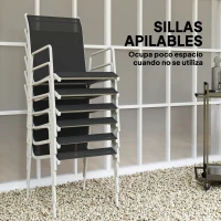 Outsunny Juego de Comedor de Jardín de 7 Piezas con 1 Mesa 6 Sillas Apilables para Terraza Patio Negro(m-5)