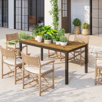Outsunny Mesa de Refeição Extensível Mesa de Jardim Ajustável com Bordo de Alumínio para 6-8 Pessoas 160/240x90x74 cm Marrom(m-8)
